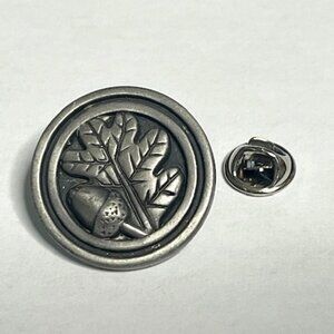 Acorn & Oak Leaf Pewter Sculpted Autumn Hat Lapel Vest Pin Round 1"